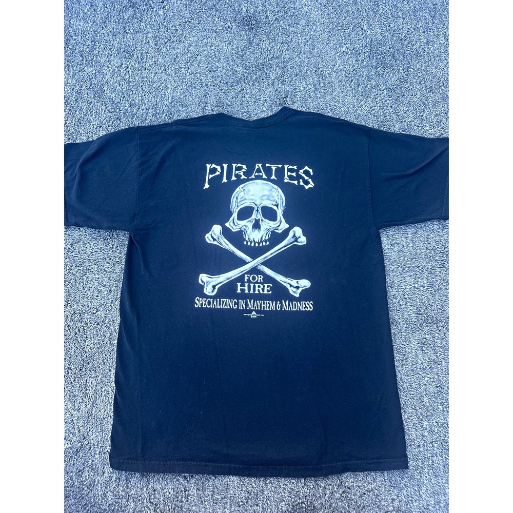 Y2K 2003 Pirates For Hire T Shirt Mens L Skull Crossbones Beaufort NC Gildan
